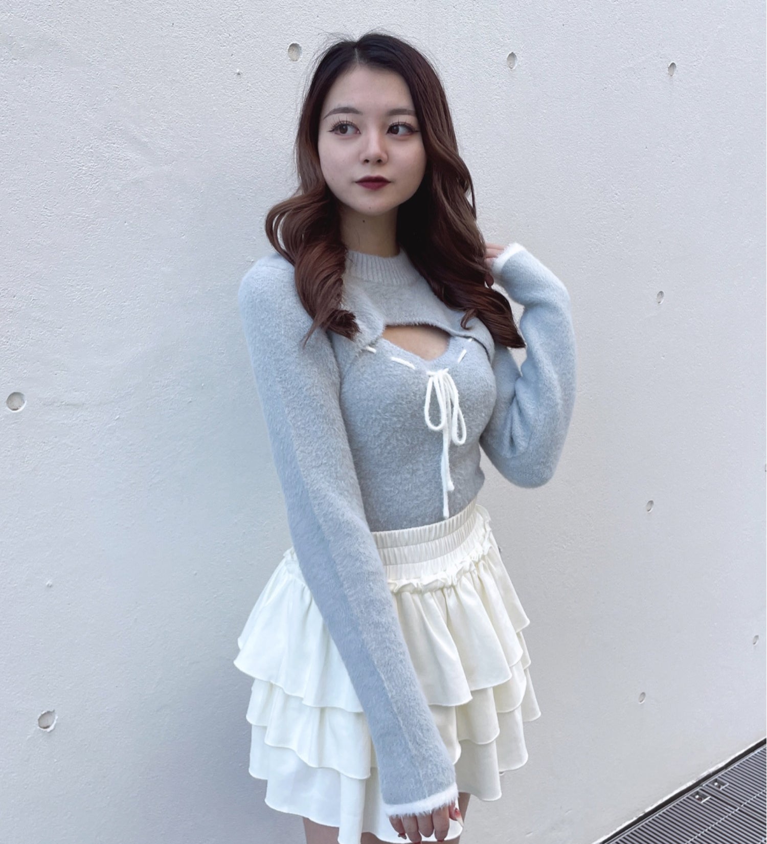 モックネックレイヤード風ニット