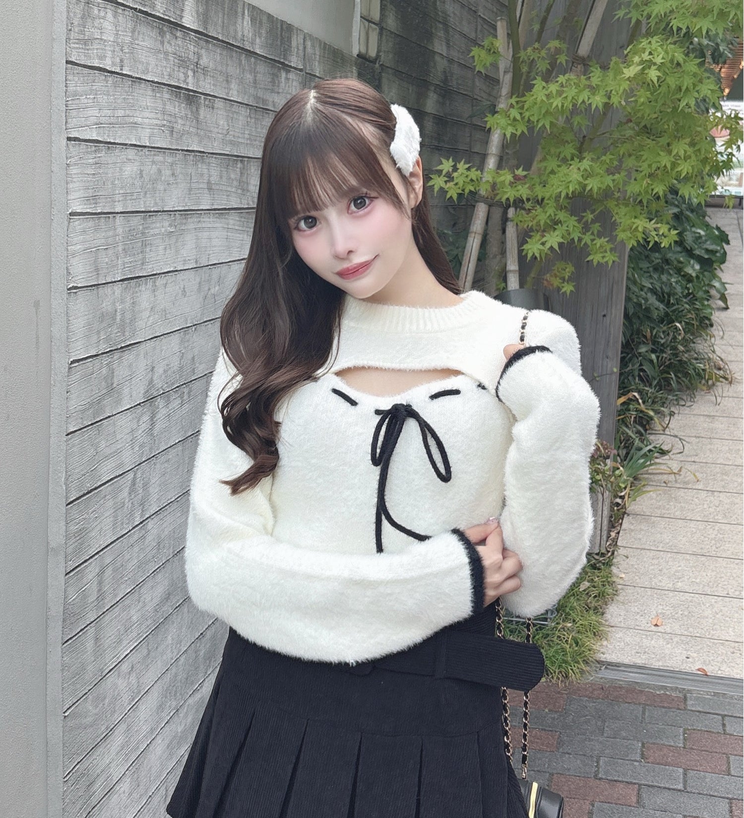 モックネックレイヤード風ニット