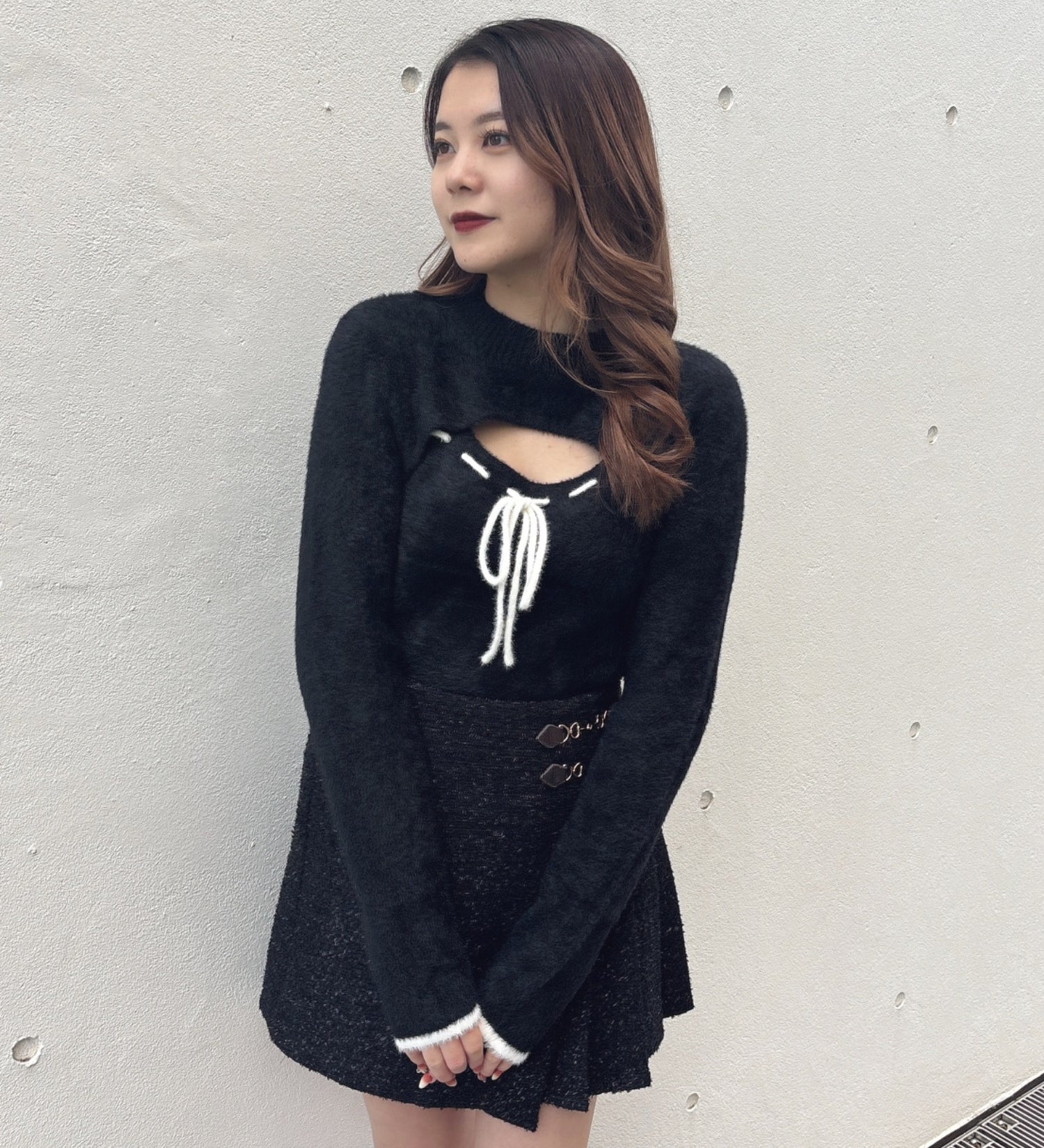 モックネックレイヤード風ニット