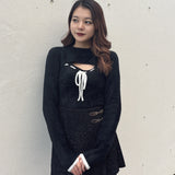 モックネックレイヤード風ニット