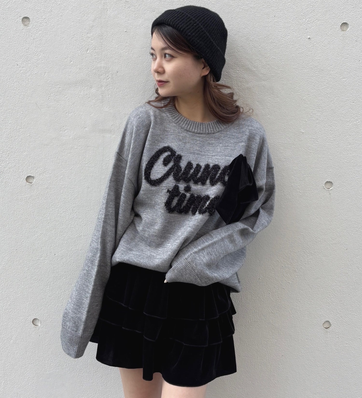 【予約商品 12月下旬発送】ラメリボンロゴジャガードニット