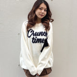 【予約商品 12月下旬発送】ラメリボンロゴジャガードニット