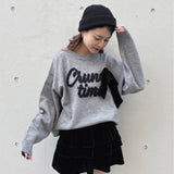 【予約商品 12月下旬発送】ラメリボンロゴジャガードニット