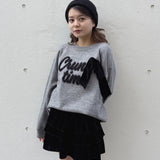 【予約商品 12月下旬発送】ラメリボンロゴジャガードニット