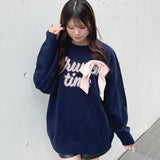 【予約商品 12月下旬発送】ラメリボンロゴジャガードニット