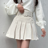 太ベルトプリーツスカート