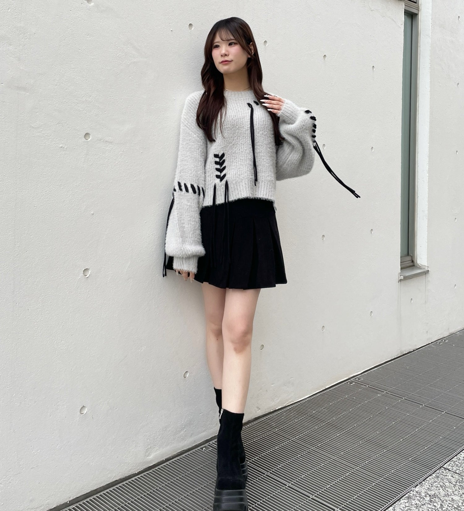 太ベルトプリーツスカート