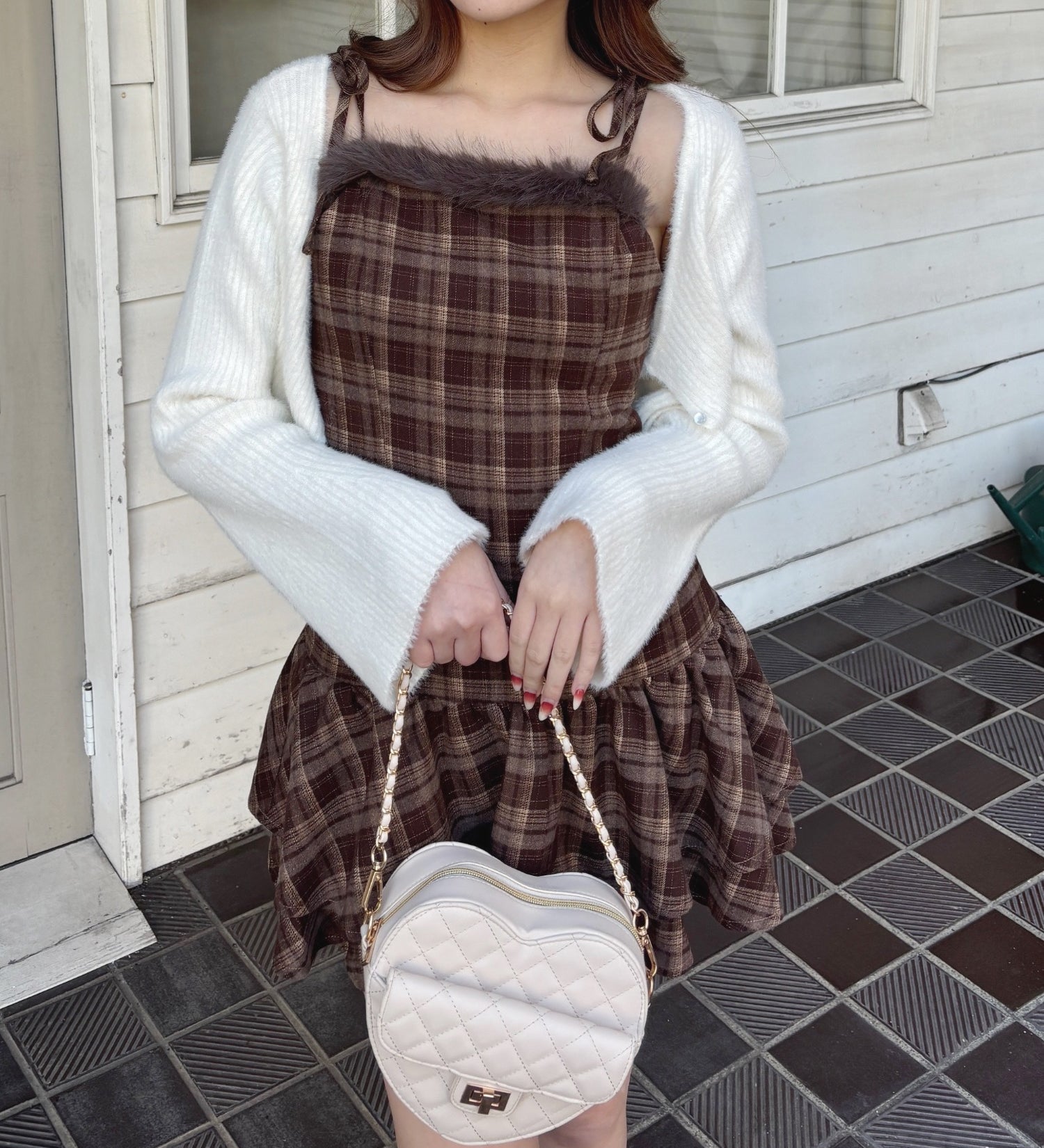 ファー付きキャミワンピース