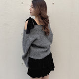 ベロアリボンワンショルニット