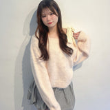 ベロアリボンワンショルニット