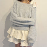 ベロアリボンワンショルニット