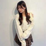 ベロアリボンワンショルニット