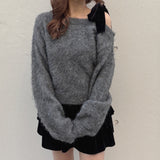 ベロアリボンワンショルニット