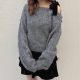 ベロアリボンワンショルニット