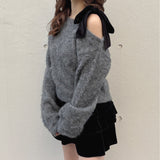 ベロアリボンワンショルニット