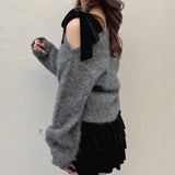 ベロアリボンワンショルニット