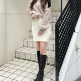 ベロアリボンワンショルニット