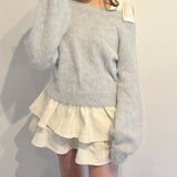 ベロアリボンワンショルニット