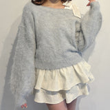 ベロアリボンワンショルニット