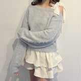 ベロアリボンワンショルニット