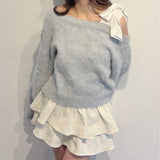 ベロアリボンワンショルニット