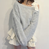 ベロアリボンワンショルニット