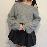 ベロアリボンワンショルニット