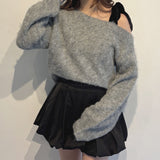 ベロアリボンワンショルニット