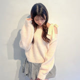 ベロアリボンワンショルニット