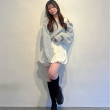 ベロアリボンワンショルニット