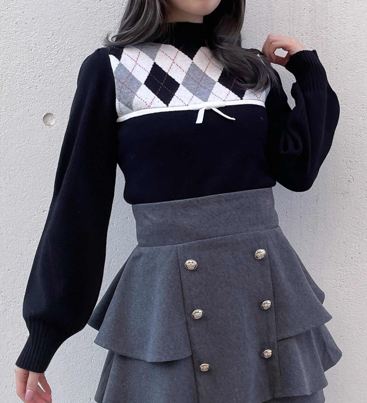 【予約商品 11月下旬発送】アーガイルリボンニット