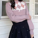 【予約商品 11月下旬発送】アーガイルリボンニット