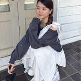 袖ビジューリボンワンショルトレーナー