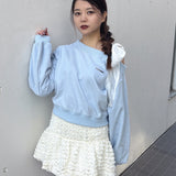 袖ビジューリボンワンショルトレーナー