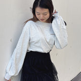 袖ビジューリボンワンショルトレーナー