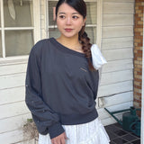 袖ビジューリボンワンショルトレーナー