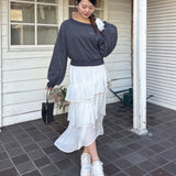 袖ビジューリボンワンショルトレーナー