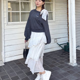 袖ビジューリボンワンショルトレーナー