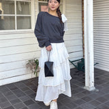 袖ビジューリボンワンショルトレーナー