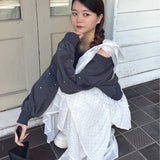 袖ビジューリボンワンショルトレーナー