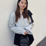 袖ビジューリボンワンショルトレーナー