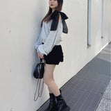 袖ビジューリボンワンショルトレーナー