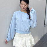 袖ビジューリボンワンショルトレーナー