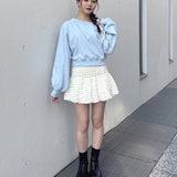 袖ビジューリボンワンショルトレーナー