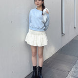 袖ビジューリボンワンショルトレーナー