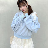 袖ビジューリボンワンショルトレーナー