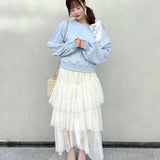 袖ビジューリボンワンショルトレーナー