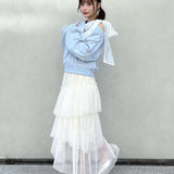 袖ビジューリボンワンショルトレーナー