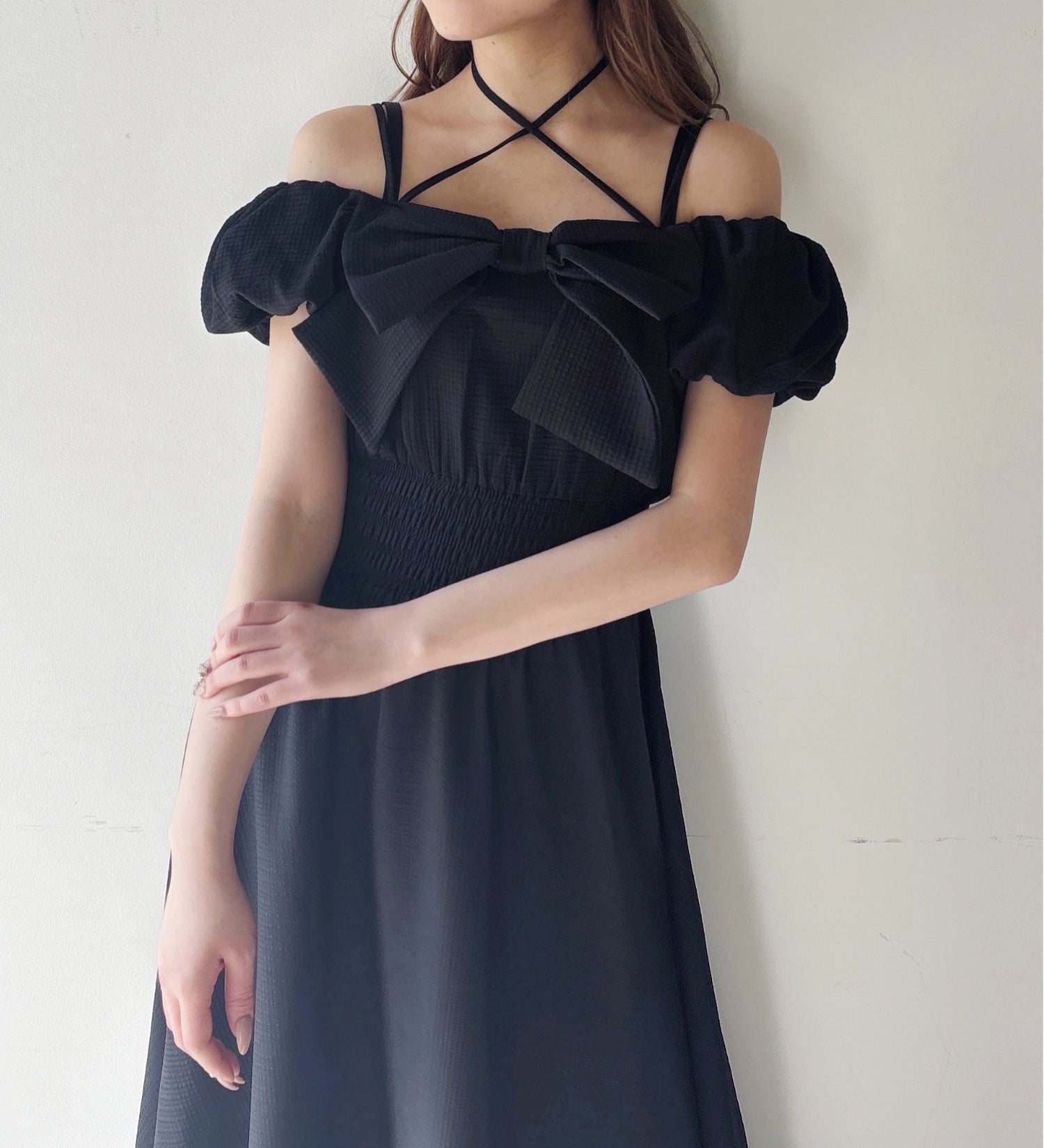 【予約商品 3月下旬発送】リボンオフショルワンピース