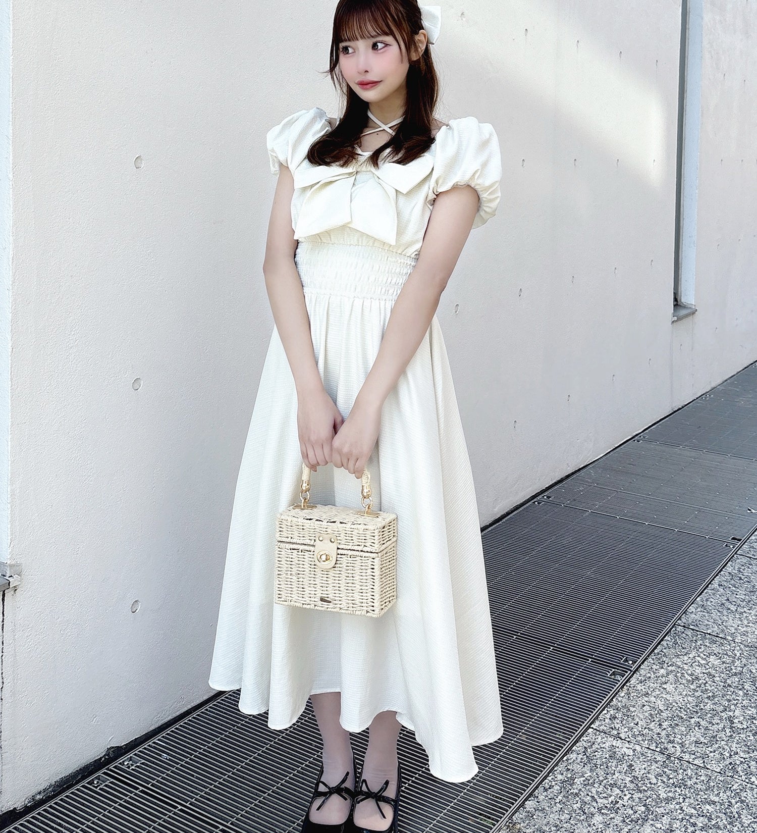 【予約商品 3月下旬発送】リボンオフショルワンピース